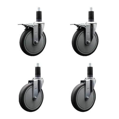 Service Caster 6'' Thermoplastic Rubber Swivel 1-1/4'' Expanding Stem Caster Set 2 Total Lock Brakes, 4PK SCC-EXTTL20S614-TPRB-2-S-2-114